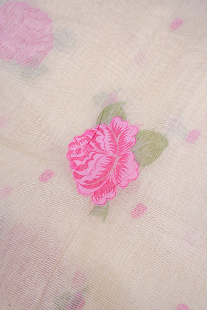 Ivory Beige Linen Silk Minakari Saree