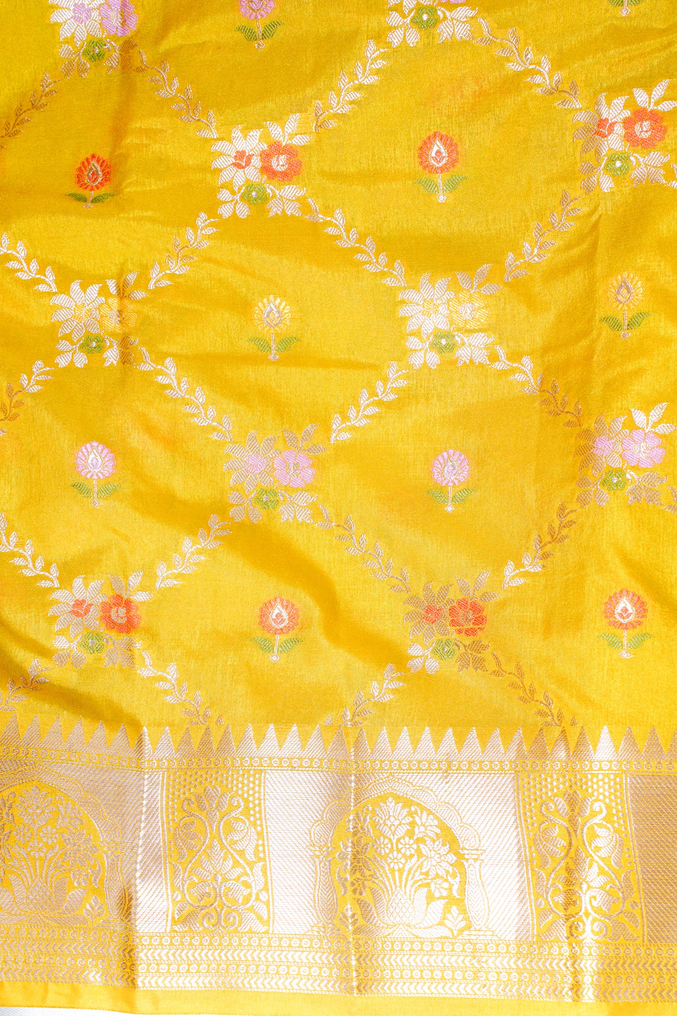 Mustard Yellow Warm Silk Banarasi Minakari Jaal Saree