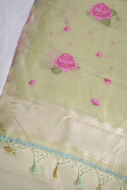 Light Green Linen Silk Minakari Saree