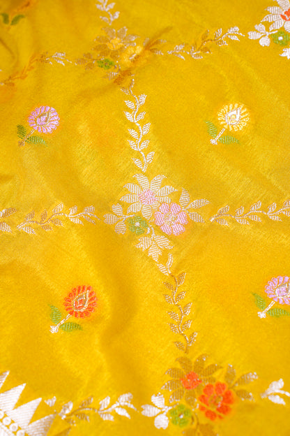 Mustard Yellow Warm Silk Banarasi Minakari Jaal Saree