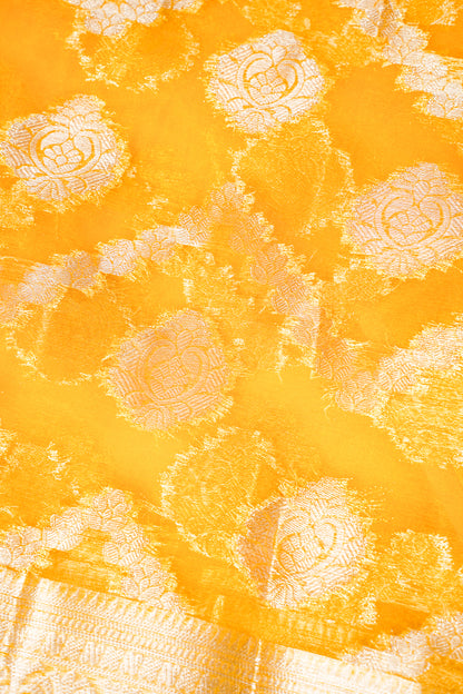 Mustard Yellow Organza Banarasi Jaal Weaving Saree