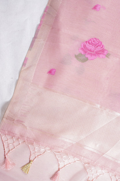 Peach-Pink Linen Silk Minakari Saree