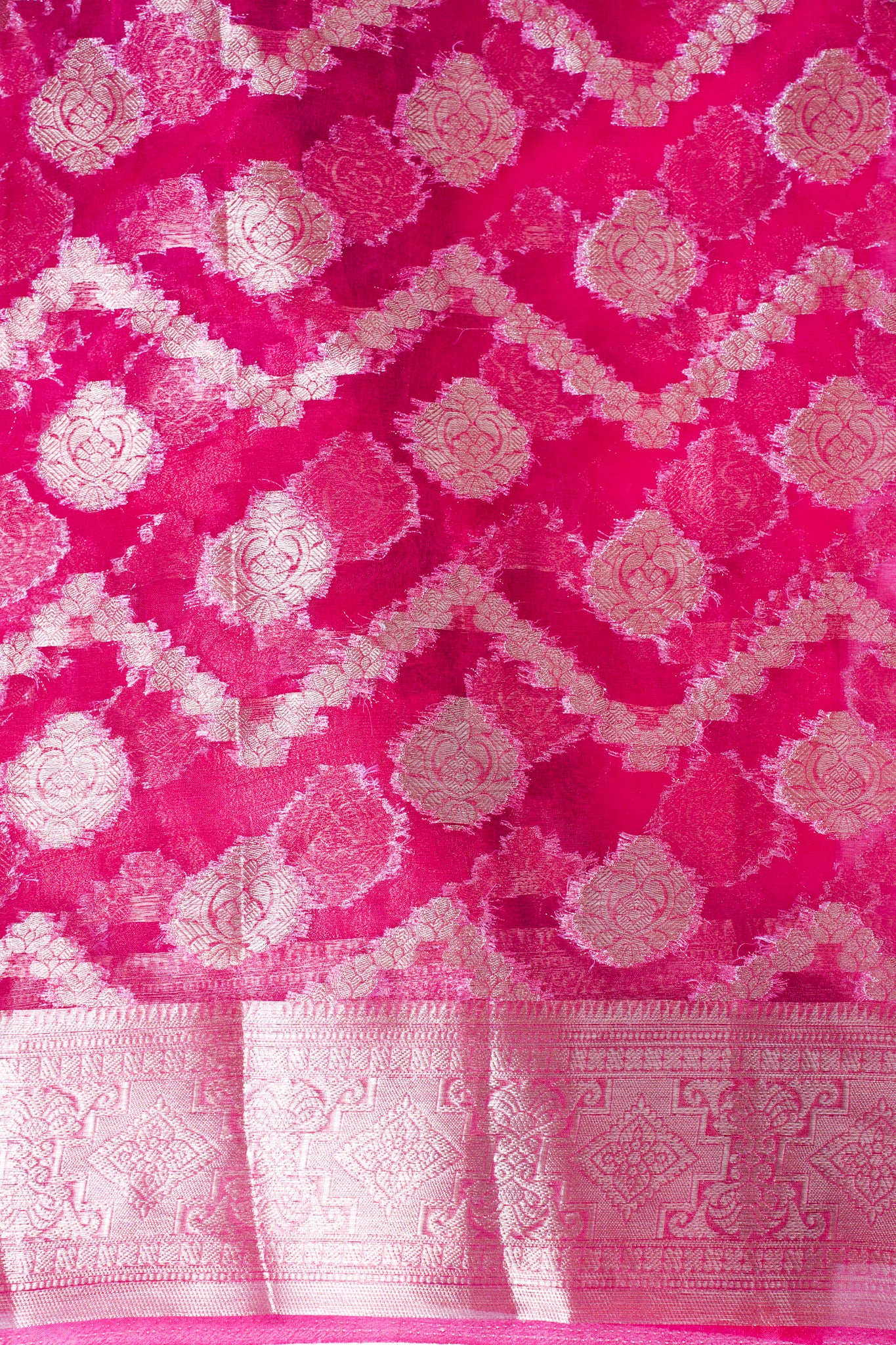Rani Pink Organza Banarasi Jaal Weaving Saree