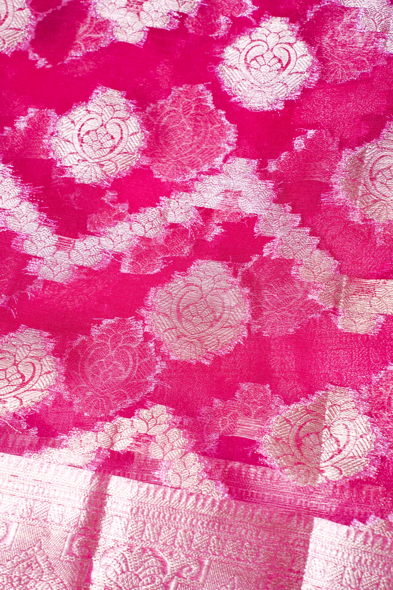 Rani Pink Organza Banarasi Jaal Weaving Saree