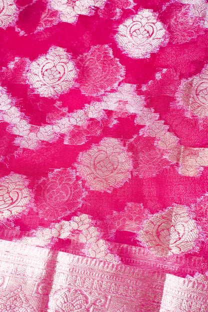 Rani Pink Organza Banarasi Jaal Weaving Saree