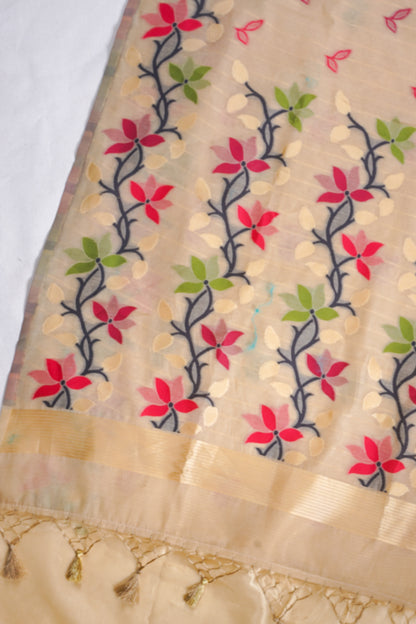 Beige Cotton Jamdani Saree