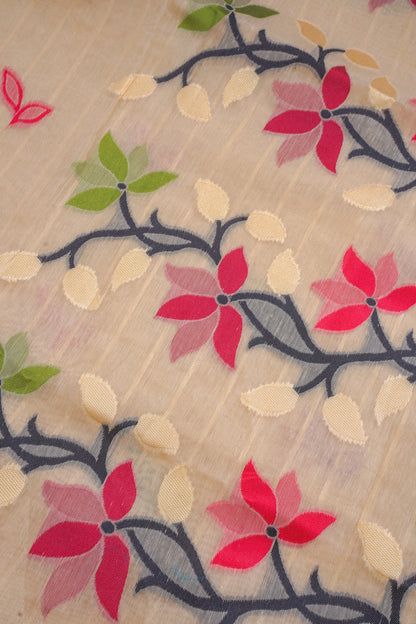 Beige Cotton Jamdani Saree