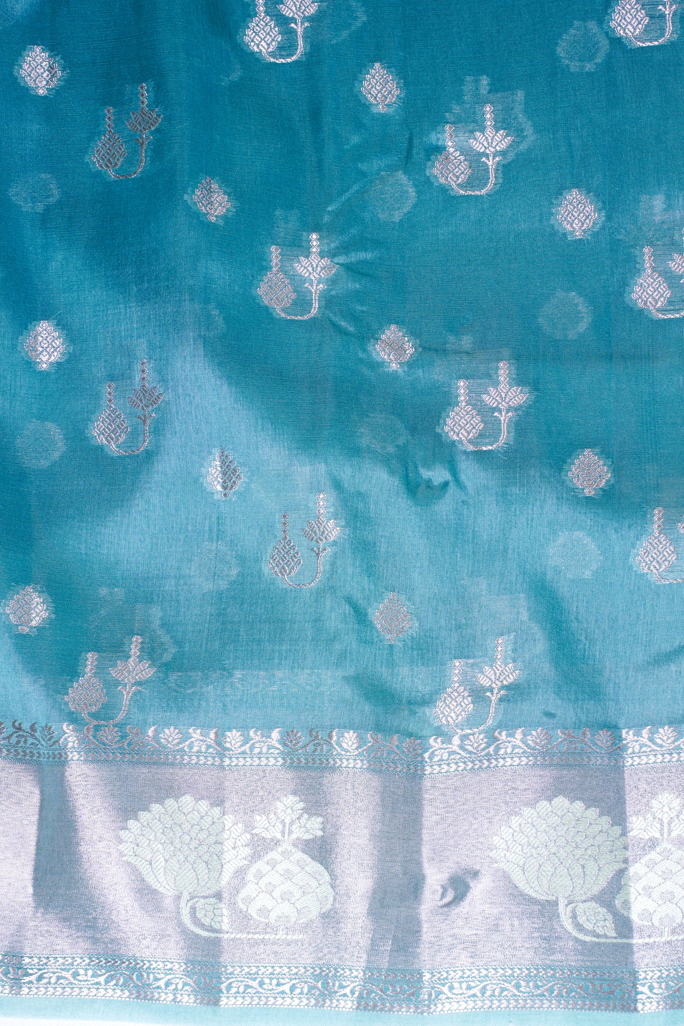 Teal Blue Warm Silk Banarasi Premium Saree