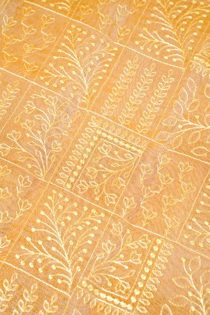 Golden Yellow Tissue Silk Saree with Chikankari Embroidery