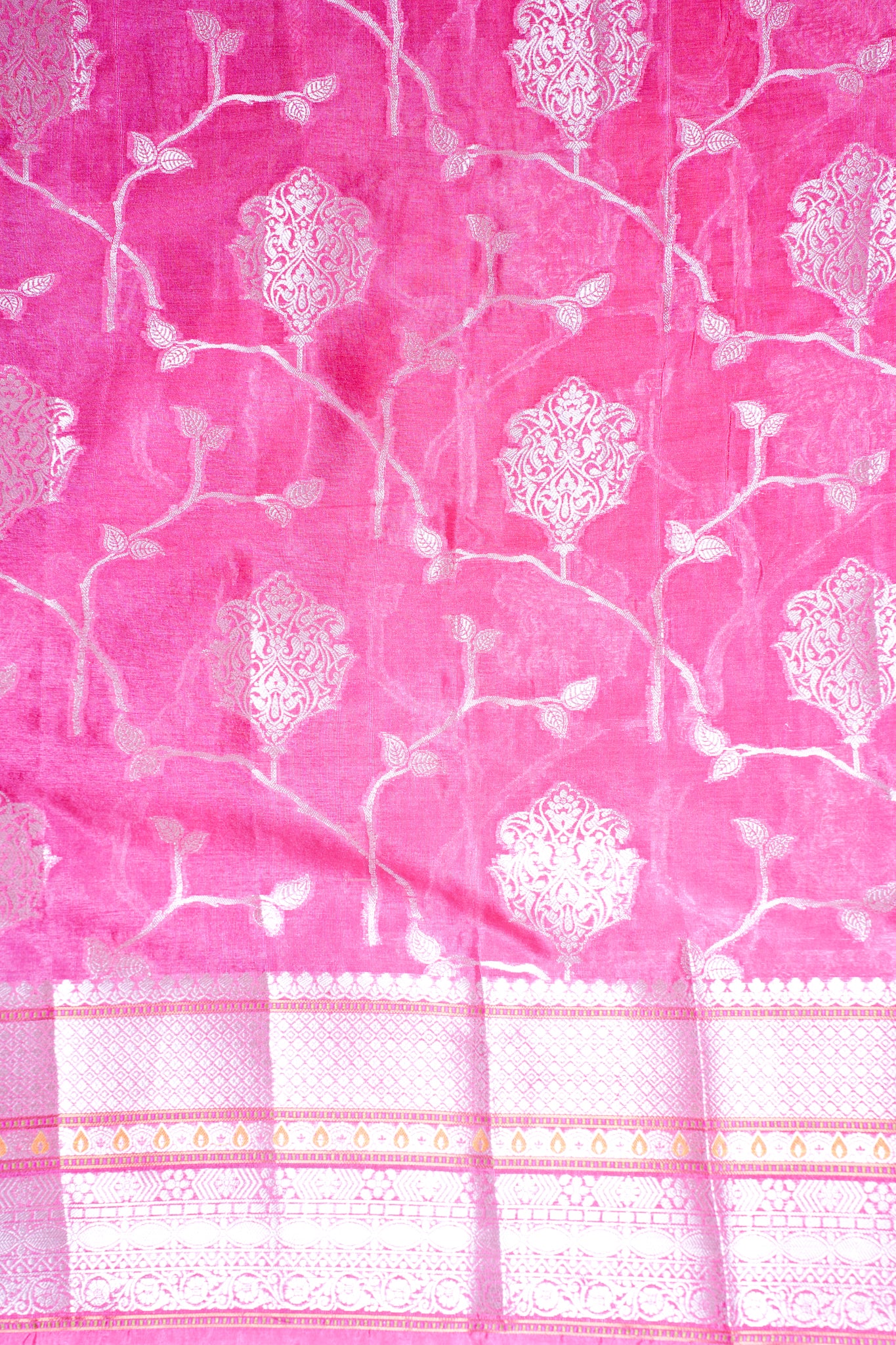 Bright Pink Warm Silk Banarasi Jaal Saree
