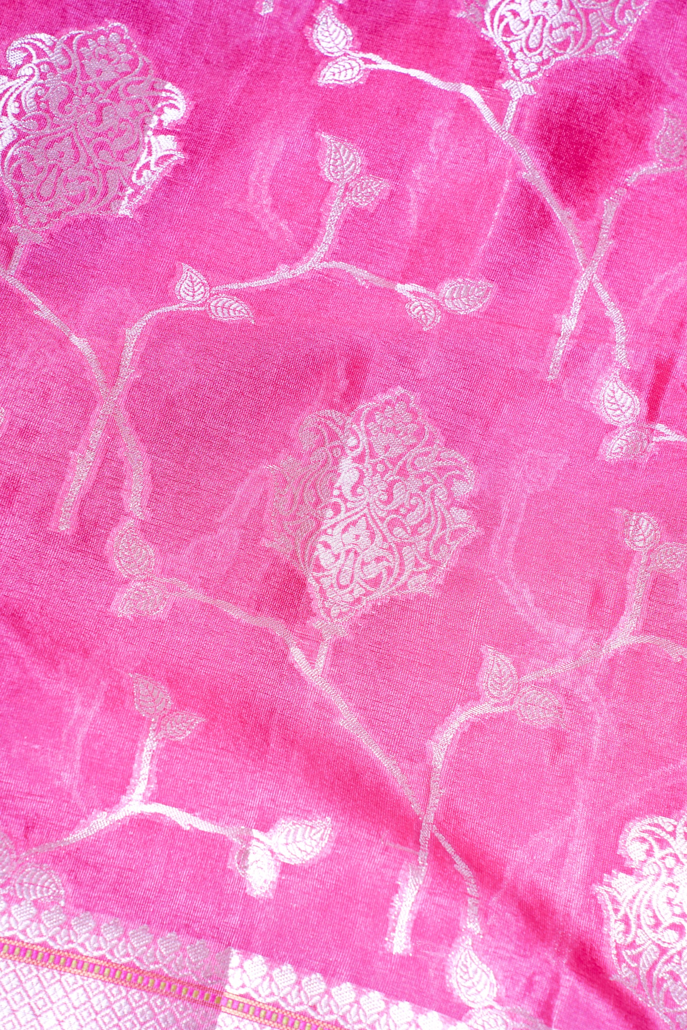 Bright Pink Warm Silk Banarasi Jaal Saree