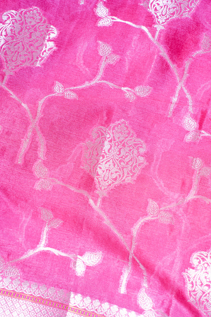 Bright Pink Warm Silk Banarasi Jaal Saree