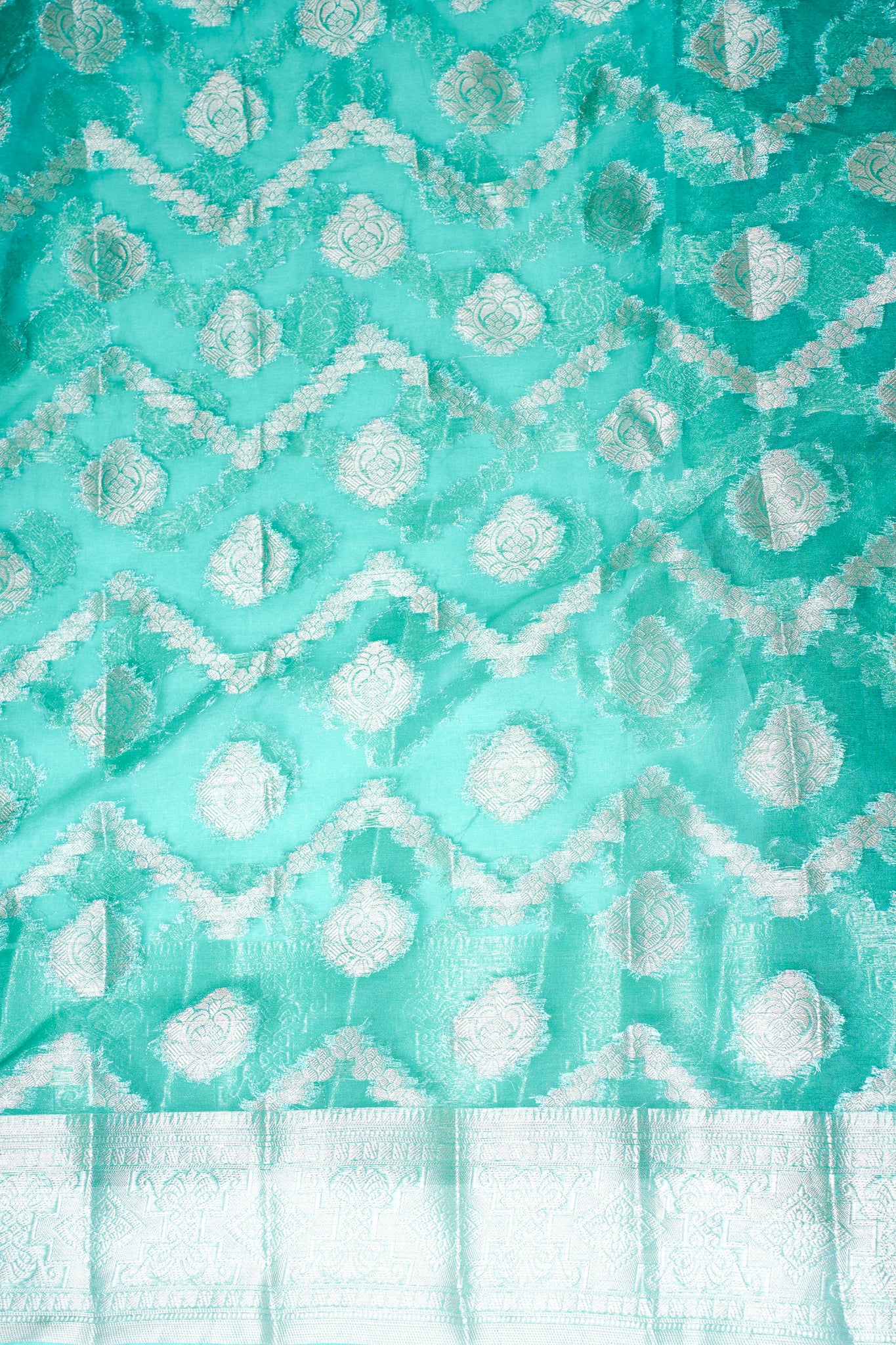 Mint Green Organza Banarasi Floral Weaving Saree