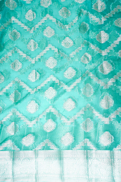 Mint Green Organza Banarasi Floral Weaving Saree