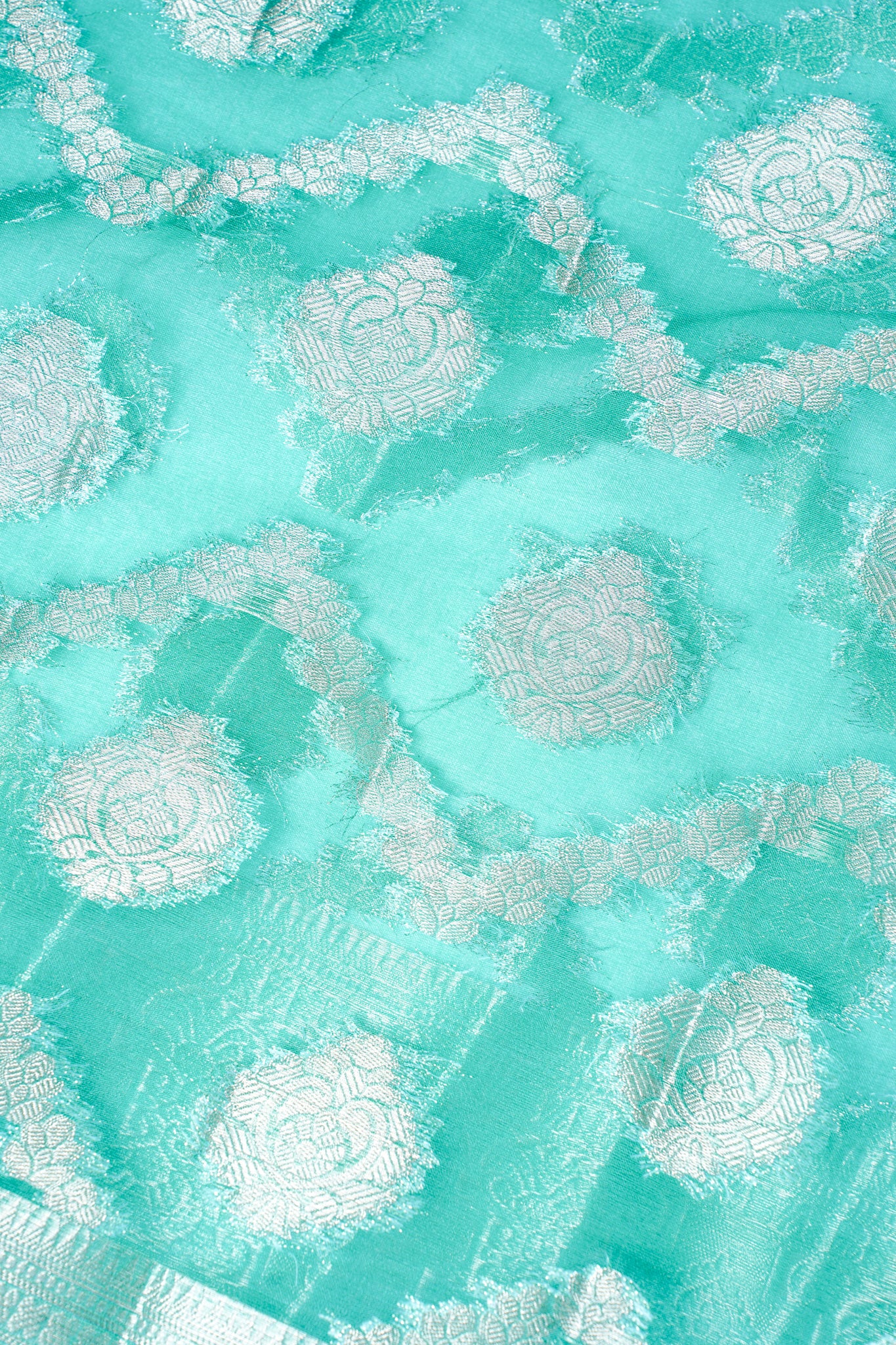 Mint Green Organza Banarasi Floral Weaving Saree