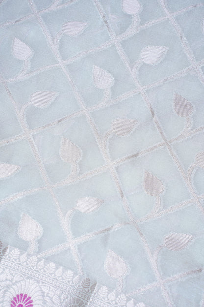 Ice Blue Warm Silk Banarasi Minakari Jaal Saree