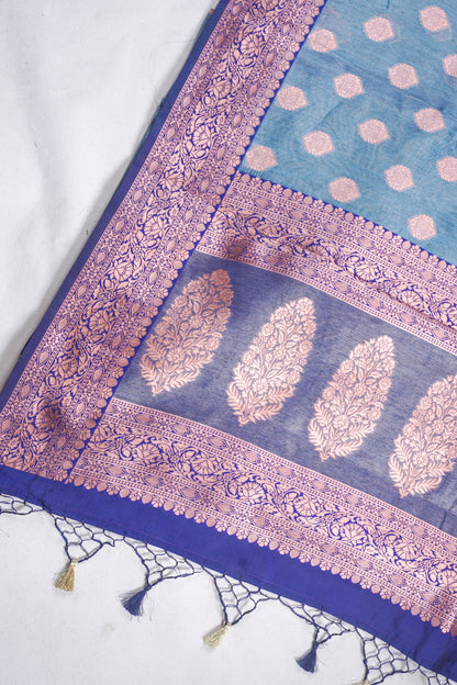 Teal Banarasi Copper Buta Saree