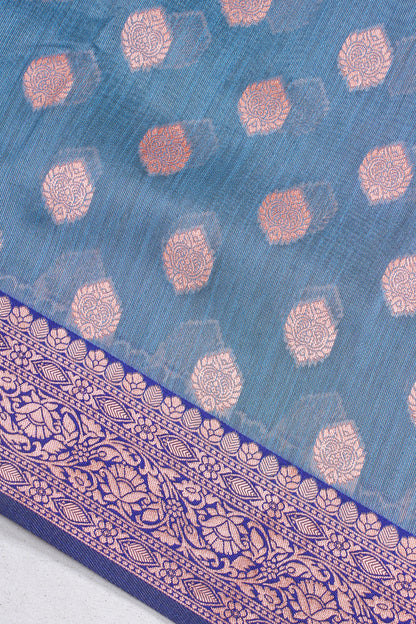 Teal Banarasi Copper Buta Saree