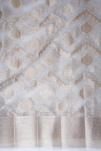 Ivory Organza Banarasi Jaal Weaving Saree