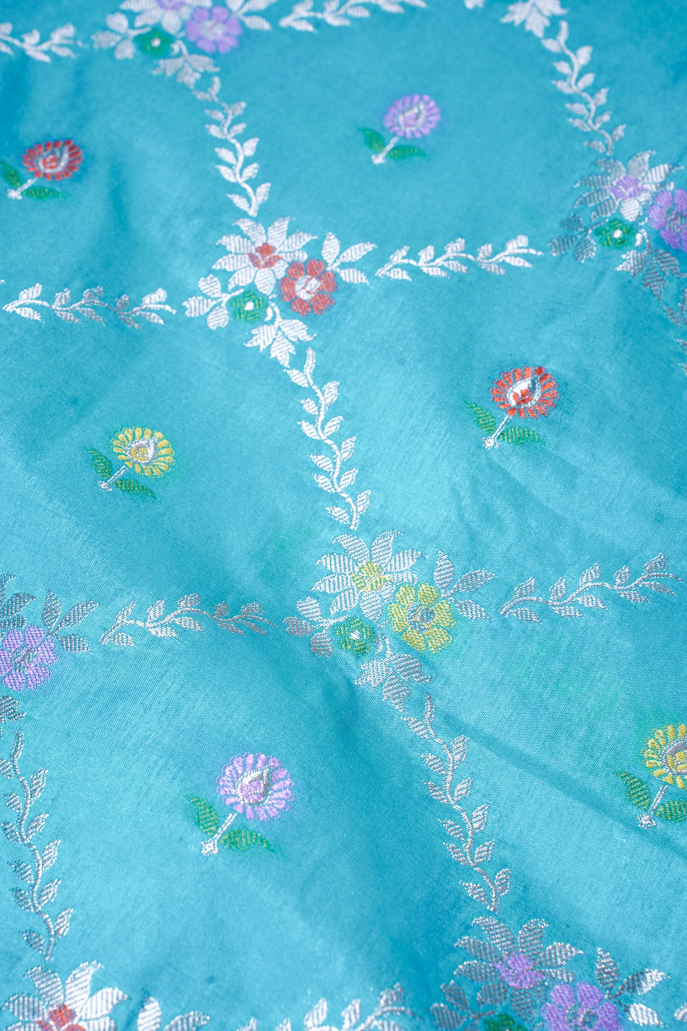 Turquoise Warm Silk Banarasi Minakari Jaal Saree