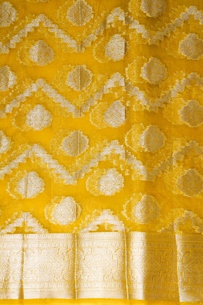 Yellow Organza Banarasi Jaal Weaving Saree