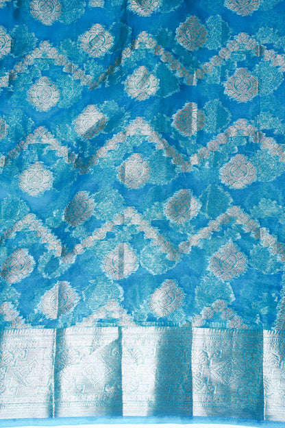 Sky Blue Organza Banarasi Jaal Weaving Saree
