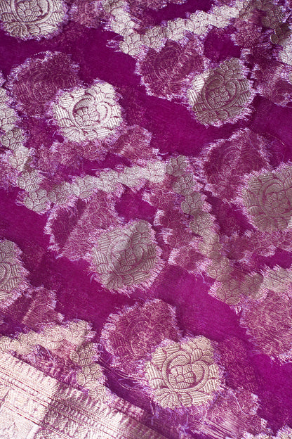 Magenta Organza Banarasi Jaal Weaving Saree