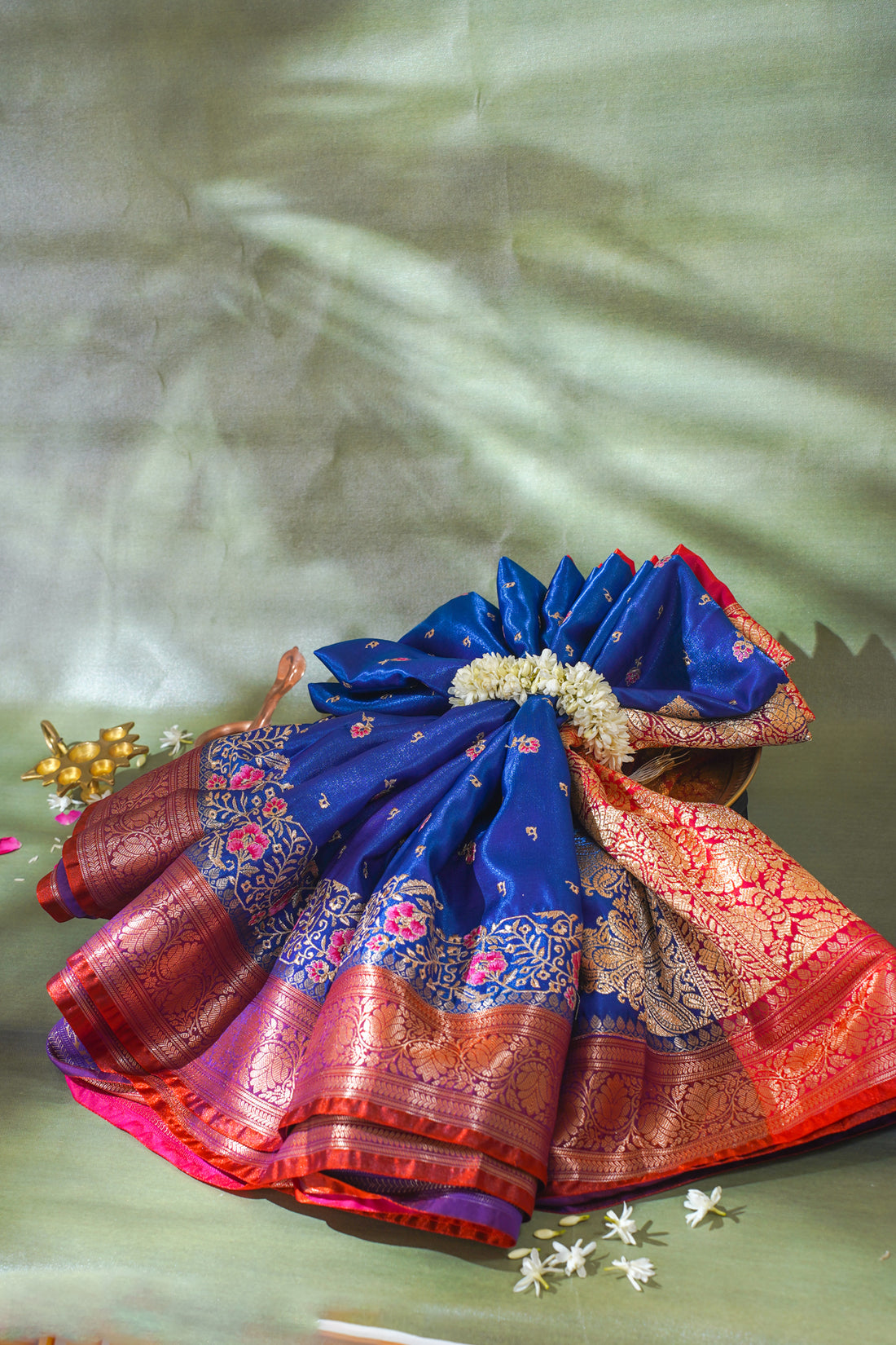 Royal Blue Banarasi Satin Silk Saree with Zari Embroidery Buti Work