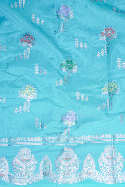 Aqua Blue Warm Silk Banarasi Minakari Buta Saree