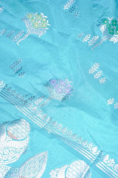 Aqua Blue Warm Silk Banarasi Minakari Buta Saree