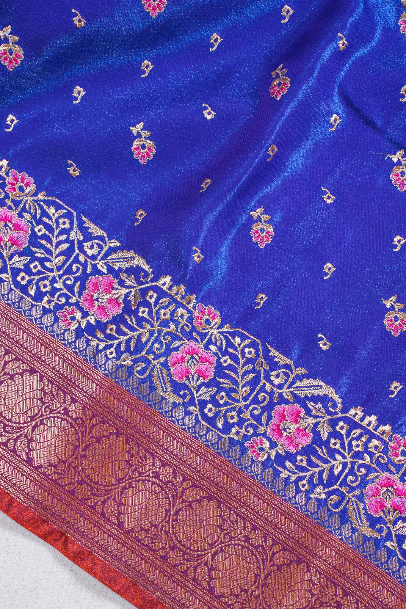 Royal Blue Banarasi Satin Silk Saree with Zari Embroidery Buti Work