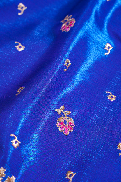 Royal Blue Banarasi Satin Silk Saree with Zari Embroidery Buti Work