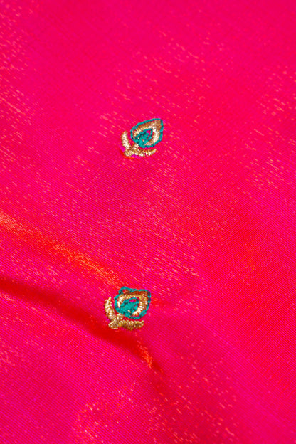 Red Banarasi Satin Silk Saree with zari embroidery buti work