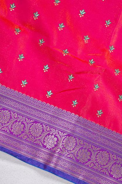 Radiant Red Banarasi Satin Silk Saree with Zari Embroidery Buti Work