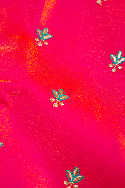 Radiant Red Banarasi Satin Silk Saree with Zari Embroidery Buti Work