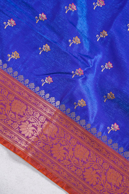 Royal Blue Banarasi Satin Silk Saree with Zari Embroidery Buti Work