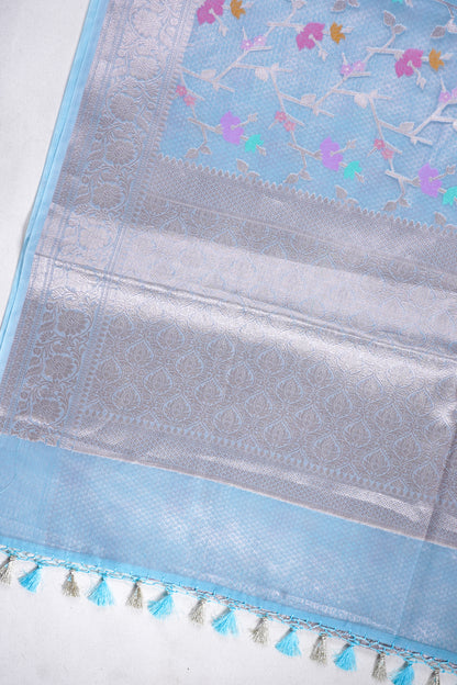 Sky Blue Organza Banarasi Tilfi Minakari Jaal Saree