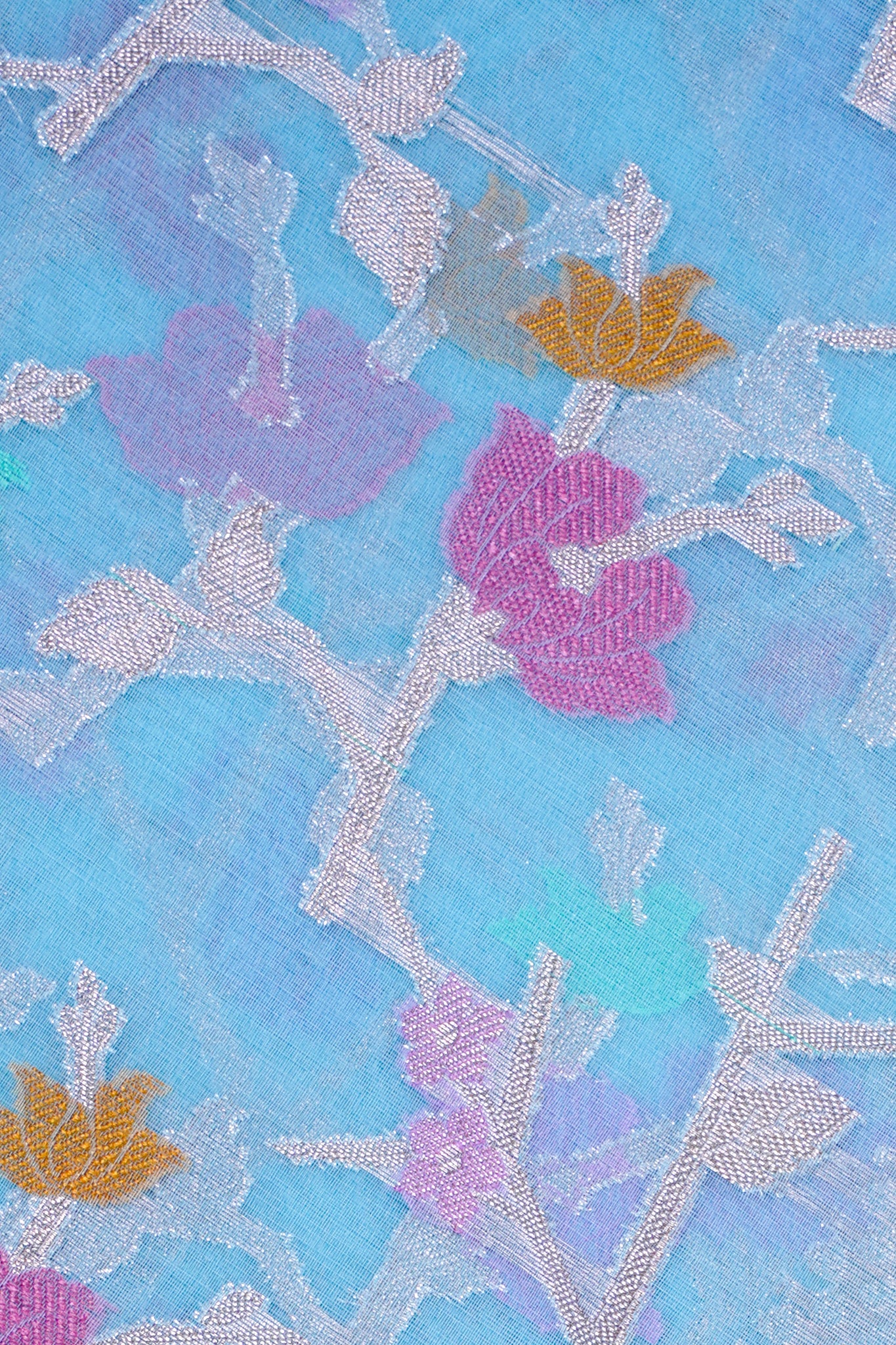 Sky Blue Organza Banarasi Tilfi Minakari Jaal Saree
