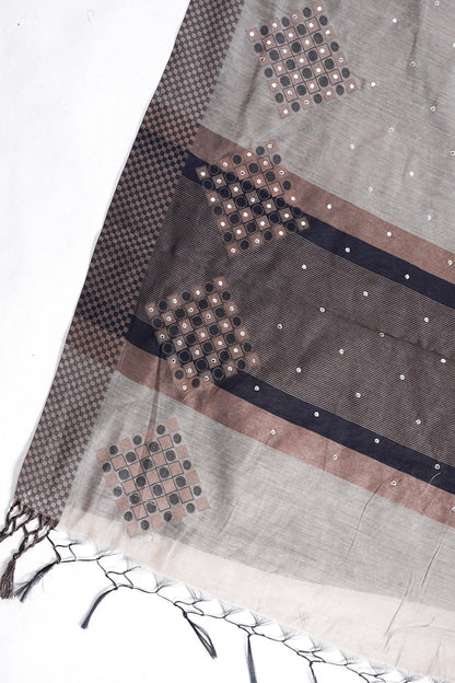 Elegant Black Khadi Cotton Mukesh Work Saree