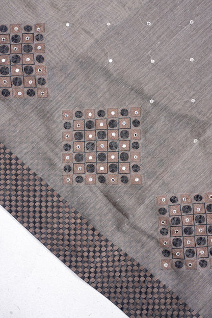 Elegant Black Khadi Cotton Mukesh Work Saree