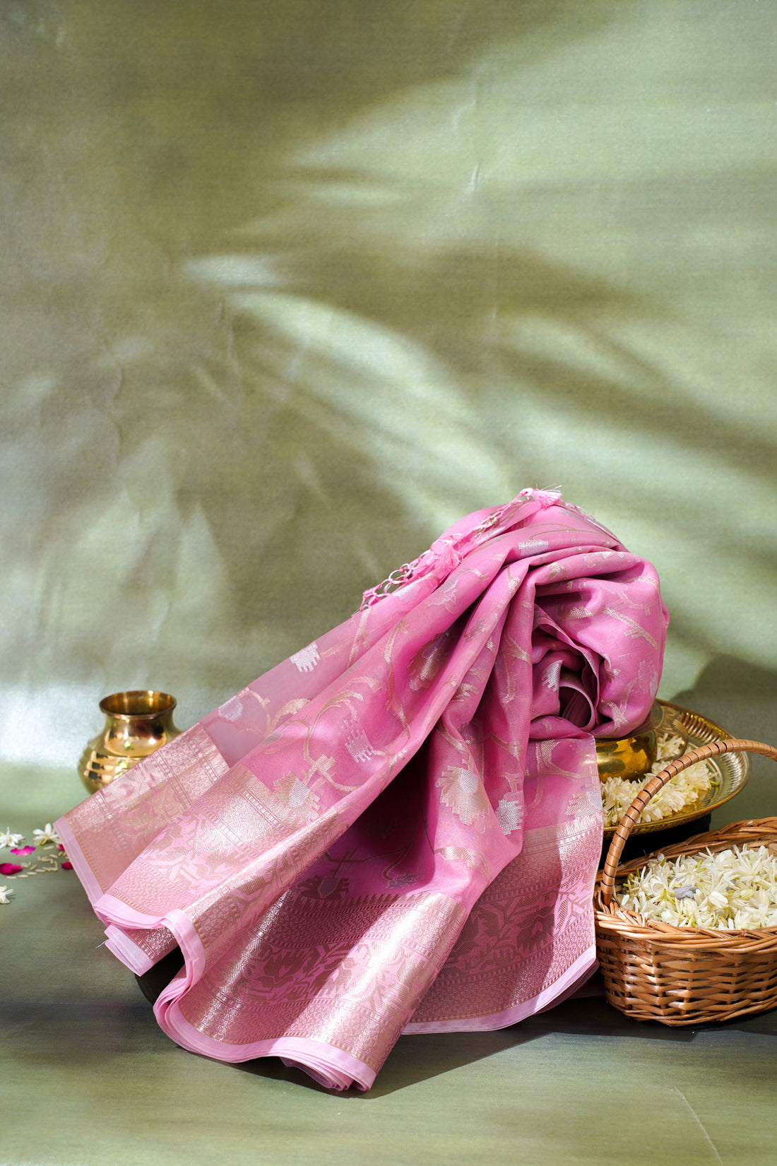 Rose Pink Organza Banarasi Tilfi Minakari Jaal Saree