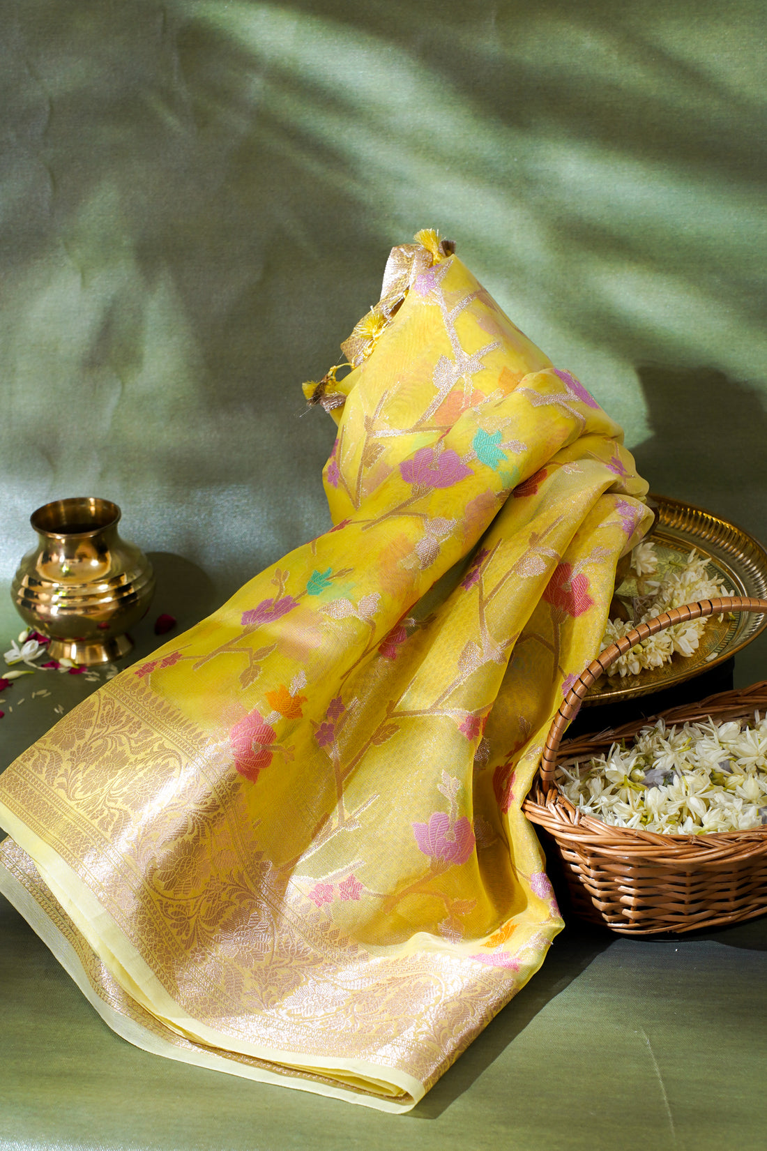 Yellow Organza Banarasi Tilfi Minakari Jaal Saree