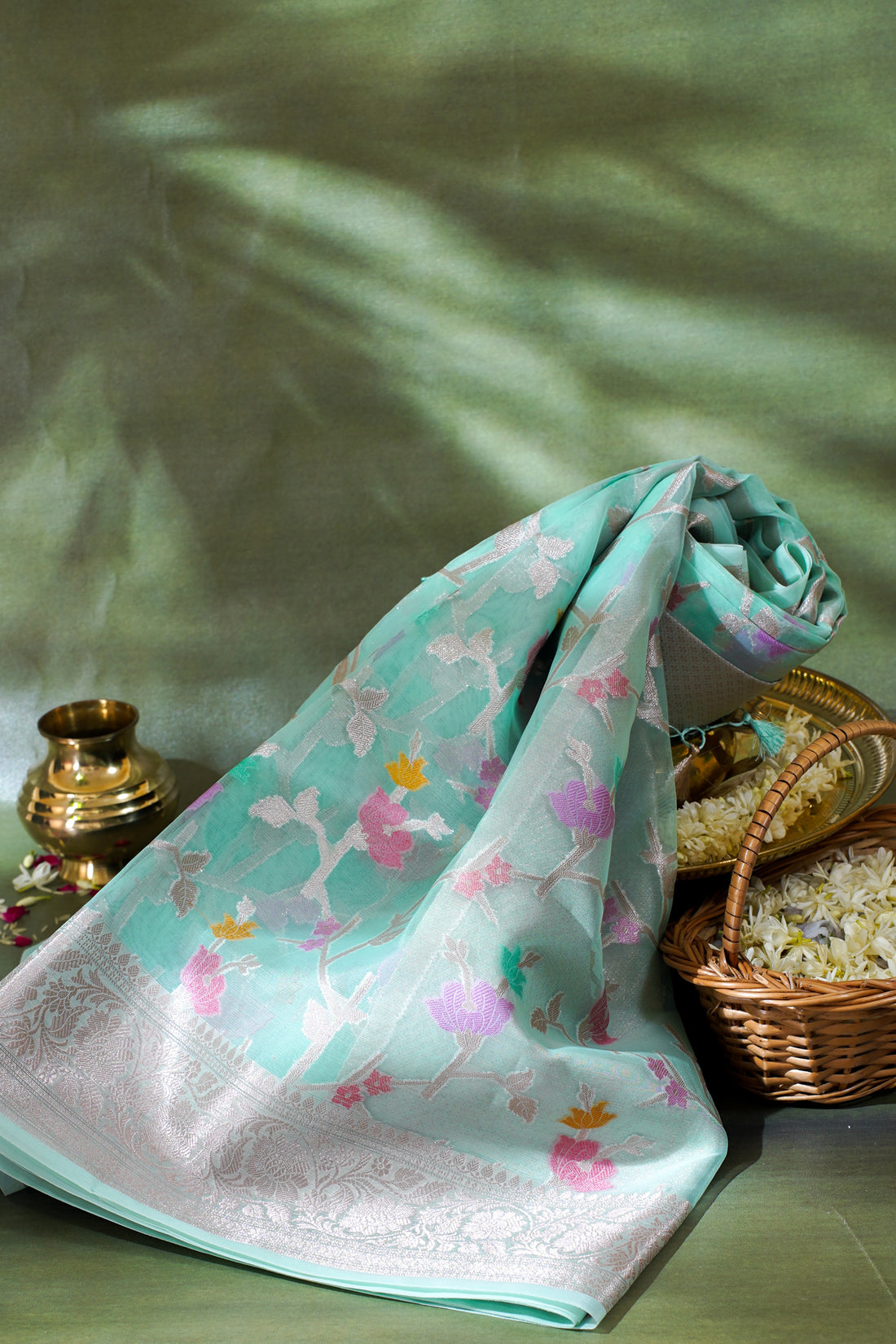 Sea Green Organza Banarasi Tilfi Minakari Jaal Saree