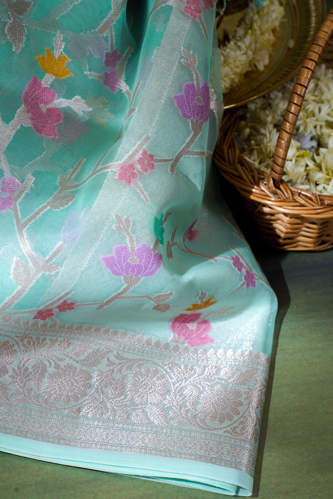 Sea Green Organza Banarasi Tilfi Minakari Jaal Saree
