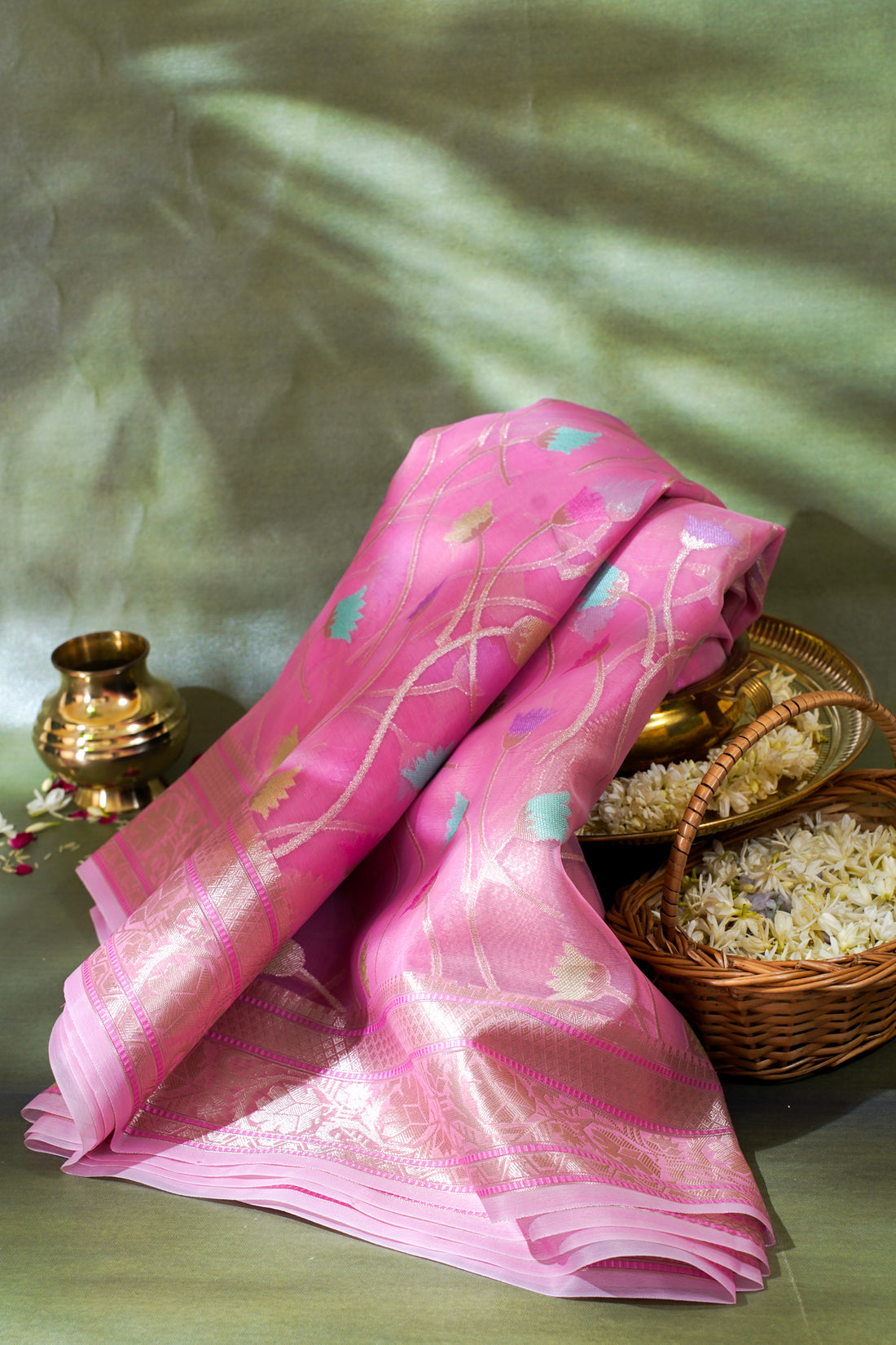 Rani Pink Organza Banarasi Tilfi Minakari Jaal Saree