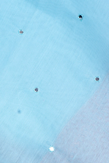 Aqua Blue Mukesh Work Linen Saree