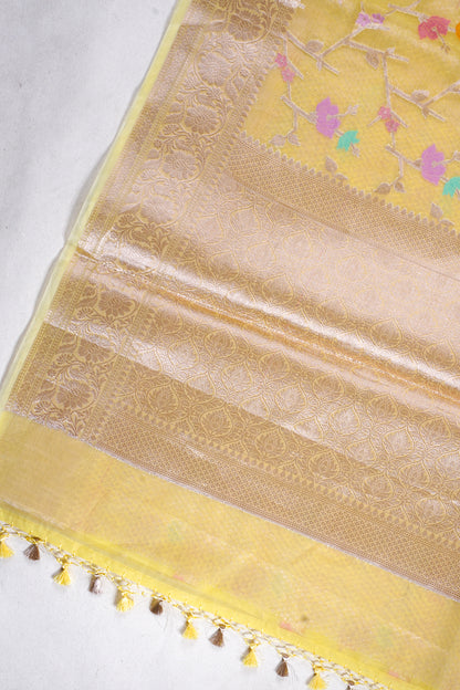 Yellow Organza Banarasi Tilfi Minakari Jaal Saree