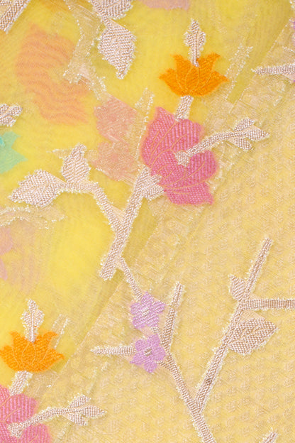 Yellow Organza Banarasi Tilfi Minakari Jaal Saree