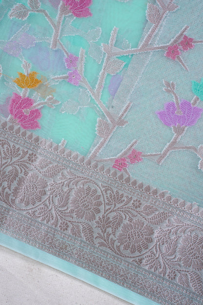 Sea Green Organza Banarasi Tilfi Minakari Jaal Saree