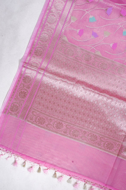 Rani Pink Organza Banarasi Tilfi Minakari Jaal Saree